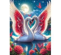Dos cisnes con alas de ángel bajo la Luna Puzzle 300 Piezas Estera Portátil Antideslizante Animal Salvaje Mascota Rompecabezas Familiar para Hombres Y Mujeres Aliviar Estrés Decoración Hogar 300 PCS