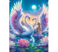 Dos Cisnes con Alas de Ángel Bajo la Luna Puzzle 500 Piezas Cartón Grueso para Adultos Mascota de Vida Silvestre Noches De Juegos En Familia Regalo Ideal para Cumpleaños 500 PCS