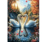 Dos cisnes con corazón Rompecabezas 500 Piezas Cartón Grueso para Mayores Noches Juegos Familiares Estimulación Mental Regalo San Valentín 500 PCS
