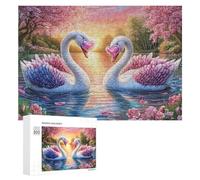 Dos cisnes con corazón Rosa en el Lago del crepúsculo Puzzle 300 Piezas para Adultos Juego De Relajación Resistencia Mental Regalo para Tardes Largas 300 PCS