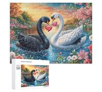Dos cisnes con Corazones Brillantes Entre Flores Puzzle 500 Piezas para Adolescentes 14+ Juego En Grupo Pensamiento Lógico Regalo para Reunión 500 PCS