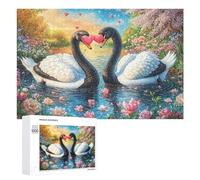 Dos cisnes con Corazones Rosados en Lago Floral Puzzle 1000 Piezas para Parejas Juego Cooperativo Comunicación Y Lógica Regalo para Parejas 1000 PCS