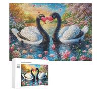 Dos cisnes con Corazones Rosados en Lago Floral Puzzle 300 Piezas para Parejas Momento De Descanso Coordinación Mental Regalo para Nueva Casa 300 PCS