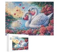 Dos cisnes con Corazones Rosados Entre Flores Puzzle 300 Piezas para Adultos Entrenamiento Cerebral Dominio Lógico Regalo para Amantes De Desafíos 300 PCS