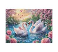 Dos cisnes con Corazones Rosas Entre Flores Puzzle 500 Piezas Desafío Intelectual 3D Rompecabezas para Hombres Y Mujeres Obra De Arte Colorido Decoración Hogar 500 PCS