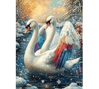 Dos cisnes en el estanque de loto Puzzle 300 Piezas Cartón Blanco Premium Para Expertos Dibujo Animado de Paisajes de Cuento de Hadas Desconectar Estrés Alivio Ansiedad Garantía Satisfacción Regalo Cr