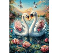 Dos cisnes en el Estanque de Loto Rompecabezas 300 Piezas Cartón Grueso para Parejas Dibujo Animado de Paisajes de Cuento de Hadas para Enmarcar Decoración Mural Pieza De Colección Ori