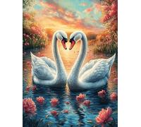 Dos cisnes en el Estanque de Loto Rompecabezas 500 Piezas Cartón Grueso para Parejas Dibujo Animado de Paisajes de Cuento de Hadas para Enmarcar Decoración Mural Pieza De Colección Ori