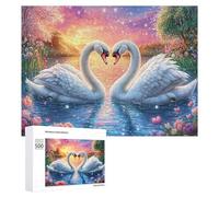 Dos cisnes en el Lago Estrellado con Corazones flotantes Puzzle 500 Piezas para Familia Noche De Puzzle Resolución De Problemas Regalo para Unión Familiar 500 PCS