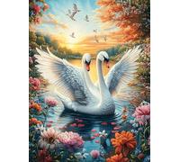 Dos cisnes en lago al atardecer Puzzles 1000 Piezas Maquetas 3D Educativas Profesionales Paisaje de cuento de hadas en caricatura Rompecabezas Para Familia Construir DIY Moderno Aliviar Estrés Decorac
