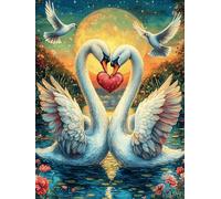 Dos cisnes Formando corazón con Rosa roja Puzzles 500 Piezas Entretenimiento Familiar Paisaje de Cuento de Hadas en Caricatura Rompecabezas 3D para Familia Juguete Educativo Aliviar Estrés Decoración