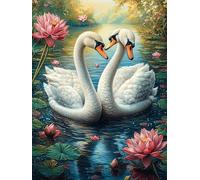 Dos cisnes Formando corazón en Estanque de lotos Puzzles 300 Piezas DIY Creativo Paisaje Ciencia ficción Rompecabezas Familiar para Toda La Familia Juguete Educativo Aliviar Estrés Decorativo 300 PCS