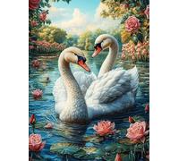 Dos cisnes formando corazón en lago Puzzle 300 Piezas Desafío Intelectual 3D Paisaje de cuento de hadas en caricatura Rompecabezas Para Hombres Y Mujeres Obra De Arte Colorido Decoración Hogar 300 PCS