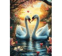 Dos cisnes Formando corazón Puzzle 500 Piezas Colorido Vibrante Paisaje de Cuento de Hadas en Caricatura Rompecabezas para Adultos Obra De Arte Familiar Estera Portátil DIY Creativo 500 PCS