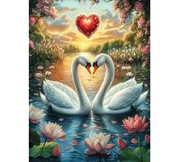 Dos cisnes Formando corazón Puzzles 300 Piezas Obra De Arte Decorativa Premium Lindo Cuento de Hadas acompañante Rompecabezas Familiar para Adultos DIY Creativo Aliviar Estrés Portátil 300 PCS