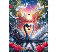 Dos cisnes Formando corazón with Roses Puzzles 300 Piezas Aliviar Estrés Familiar Animales Salvajes y domésticos Rompecabezas para Adultos Desafío Intelectual 3D DIY Creativo Decorativo 300 PCS