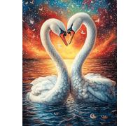 Dos cisnes Formando un corazón bajo la Luna Puzzle 500 Piezas Papel Mayores Vida Silvestre y Mascotas Terapia Relajación Relajación Mental Más Vendido Original 500 PCS