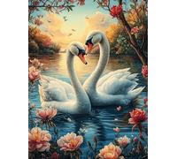 Dos cisnes formando un corazón en un estanque de loto Rompecabezas 500 Piezas Cartón Para Adultos Vida silvestre y mascotas Estimulación Cognitiva Mejora Coordinación Ojo-Mano Actividad Compartir Fami