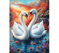Dos cisnes Formando un corazón en un Lago Puzzle 300 Piezas Papel Mayores Dibujo Animado de Paisajes de Cuento de Hadas Terapia Ocupacional para Relajarse Entretenimiento Sin Pantall