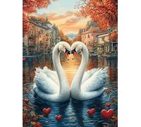 Dos cisnes formando un corazón en un lago Rompecabezas 500 Piezas Cartón Resistente Para Mayores Paisajes y ciencia ficción Desarrollo Lógica Entretenimiento Toda La Familia Decoración Salón Reyes Mag