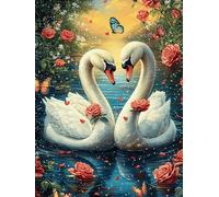 Dos cisnes Formando un corazón in A Lotus Pond Puzzles 300 Piezas Estera Portátil Familiar Grande Planta Silvestre Rompecabezas para Adultos Aliviar Estrés 3D Maquetas Construir DIY Moderno 300 PCS