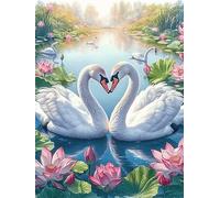 Dos cisnes Formando un corazón in A Lotus Pond Puzzles 300 Piezas Impossible 3D Animal Salvaje Mascota Rompecabezas para Adultos Desafío Intelectual Estera Portátil DIY Moderno Creativo 300 PCS