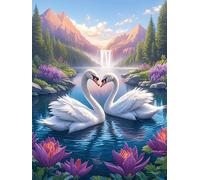 Dos cisnes Formando un corazón in A Waterfall Puzzles 1000 Piezas Maquetas 3D Educativas Animal Salvaje Mascota Rompecabezas para Familia Construir DIY Moderno Aliviar Estrés Decoración 1000 PCS