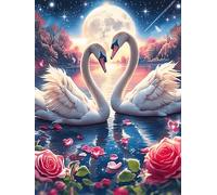 Dos cisnes Formando un corazón Under The Full Moon Puzzles 300 Piezas Estera Portátil Familiar Grande Animal Salvaje Mascota Rompecabezas para Adultos Aliviar Estrés 3D Maquetas Construir DIY Moderno