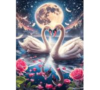 Dos cisnes formando un corazón Under The Moon Puzzle 500 Piezas Cartón Resistente Para Niños Mayores 14 Años vida silvestre y plantas Estimulación Cerebral Reunión Familiar Juegos Pieza Decorativa Cas