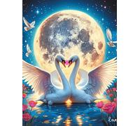 Dos Cisnes Formando un Corazón Under The Moon Rompecabezas 500 Piezas Cartón Para Expertos Mascota de Vida Silvestre Actividad Familiar Educativa Hobby Colección Reunión Familiar Juegos Regalo Sorpres