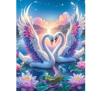 Dos Cisnes Formando un Corazón with Angel Wings Rompecabezas 1000 Piezas Cartón Resistente Para Mayores Mascota de Vida Silvestre Cute Desarrollo Lógica Entretenimiento Toda La Familia Decoración Saló