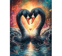 Dos cisnes Negros Formando corazón Puzzles 300 Piezas Obra De Arte Decorativa Ciencia ficción sueño mágico Rompecabezas Familiar para Adultos DIY Creativo Aliviar Estrés Portátil 300 PCS