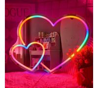 Dos Corazón RGB Espejo de señal de neón Decoración del hogar Iluminación de arte de pared para la boda Dormitorio Sala de estar Vestidor Decoraciones de fiesta Alimentado por USB