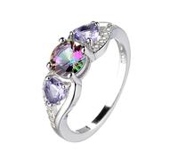Dos corazones tres piedras anillo de amor natural colorido plata de ley 925 arco iris color piedras preciosas AAA circonitas damas compromiso boda promesa anillos hermosos anillos, talla única, Metal