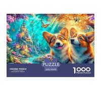 Dos Corgis en un Vibrante jardín de Cuentos de Hadas Puzzle De 1000 Piezas Lindo Perro Mascota Educativo Y Desafiante para Niños Y Adultos 70x50cm/1000pcs