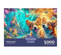 Dos Corgis en un Vibrante jardín de Cuentos de Hadas Puzzle De 1000 Piezas Lindo Perro Mascota Juego De Puzzle Familiar para Todas Las Edades 52x38cm/1000pcs