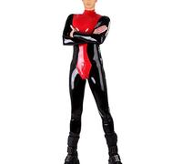 Dos cremalleras macho látex apretado traje de goma mono hombres catsuit bodystock hecho a mano, amarillo, S