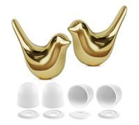 Dos cubiertas de porcelana para pernos de inodoro con diseño de pájaro que incluyen 4 tapas de rosca para detalles equilibrados alrededor del punto de instalación del inodoro (dorado)