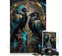Dos Cuervos con círculo astrológico Dorado Rompecabezas para Adolescentes de 1000 Piezas Diversión Intelectual Tiempo Bien aprovechado Bordes precisos Regalo Ideal para Las Fiestas (50x75cm)
