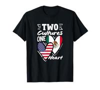 Dos Culturas Un Corazón Americano Mexicano México Raíces Camiseta