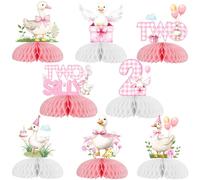 Dos decoraciones de cumpleaños de ganso tonto, 8 piezas de ganso rosa, centros de mesa de panal de abeja, centros de mesa de ganso, decoración de mesa de animales de granja para niñas, suministros de