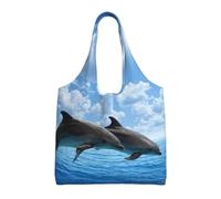 Dos delfines,Bolsas de mano reutilizables, bolsas de supermercado, bolso de hombro de lona de gran capacidad