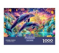 Dos Delfines, Loto, Faroles Cerca de una Cascada Puzzle De 1000 Piezas delfín Diversión De Ingenio para Adultos Y Niños 52x38cm/1000pcs