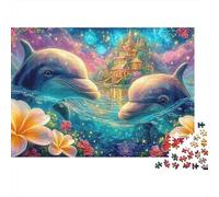 Dos Delfines nadan Entre Flores Tropicales Puzzle De 1000 Piezas Tema delfín, Excelente Juego para Adultos Y Niños 70x50cm/1000pcs
