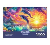 Dos Delfines saltan al Atardecer con un Castillo Puzzle De 1000 Piezas delfín Juego De Entrenamiento Mental para Adultos Y Niños 52x38cm/1000pcs