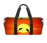 Dos delfines saltando en el atardecer, bolsa de gimnasio, fitness, entrenamiento, bolsa de viaje, bolsa de mano, bolsa de equipo para mujeres y hombres, multicolor, 17.7x9x9 inches