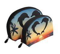 Dos Delfines Saltando En Forma De Corazón, Bolsa de Maquillaje de Concha, Monedero pequeño para Mujer, Bolsa de artículos de tocador, Bolsa de cosméticos, 2 Piezas