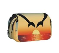 Dos Delfines Saltando en Forma de corazón Estuche para lápices portátil con Doble Concha y Cremallera