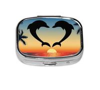 Dos Delfines Saltando En Forma De Corazón, Pastillero cuadrado para bolsillo o monedero, pequeño contenedor de pastillas, organizador de pastillas de viaje