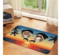 Dos Delfines Saltando en Forma de corazón,Tapete para Comida de Mascotas, manteles Individuales de Cuero sintético para Gatos y Perros,40x60cm